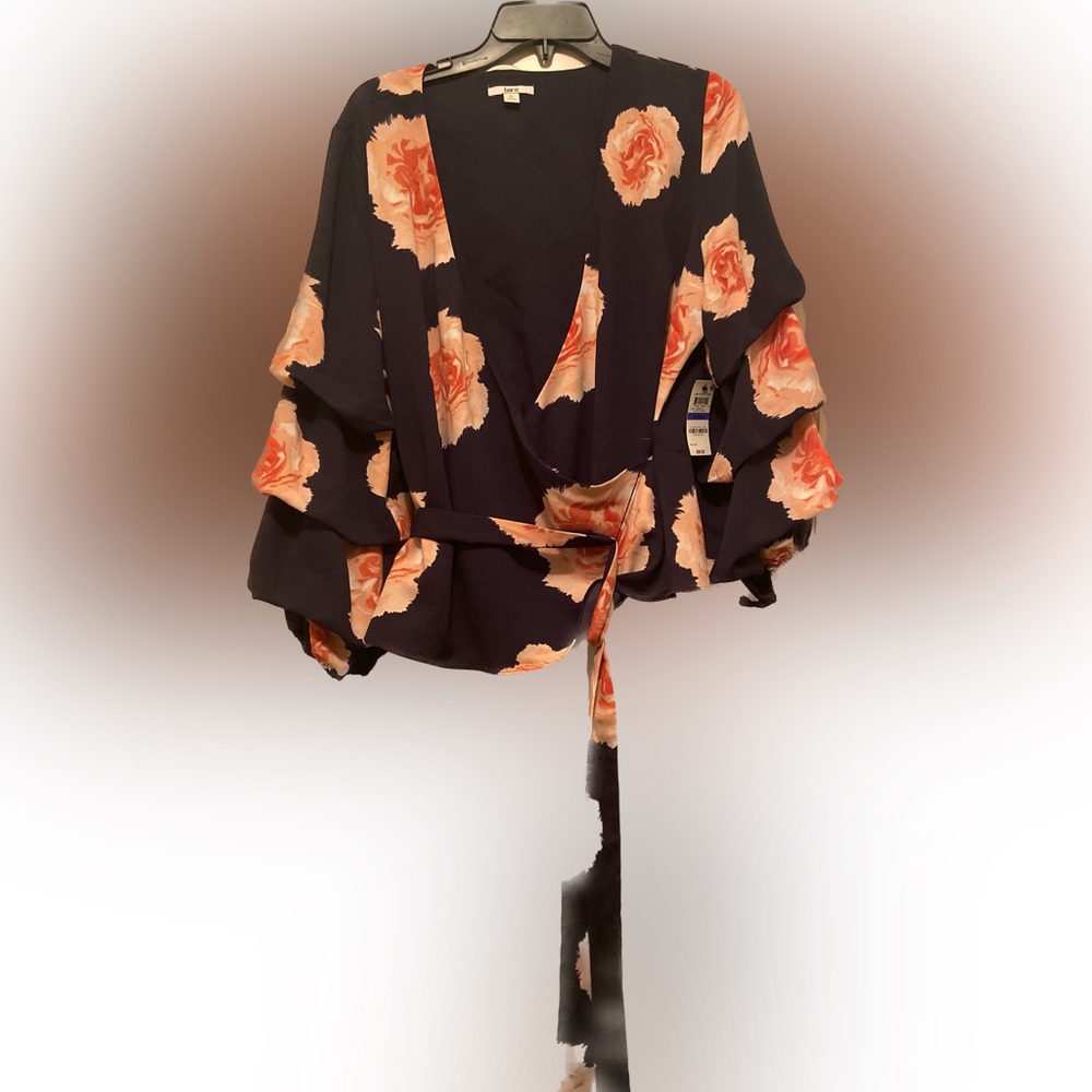 Navy and coral wrap blouse XL -NWT